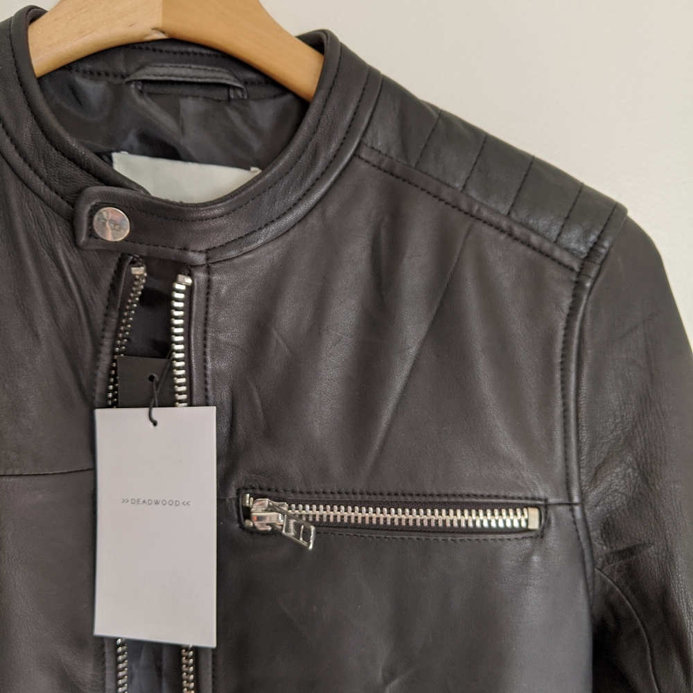 Deadwood Nevada leather moto jacket NWT sustainabl
